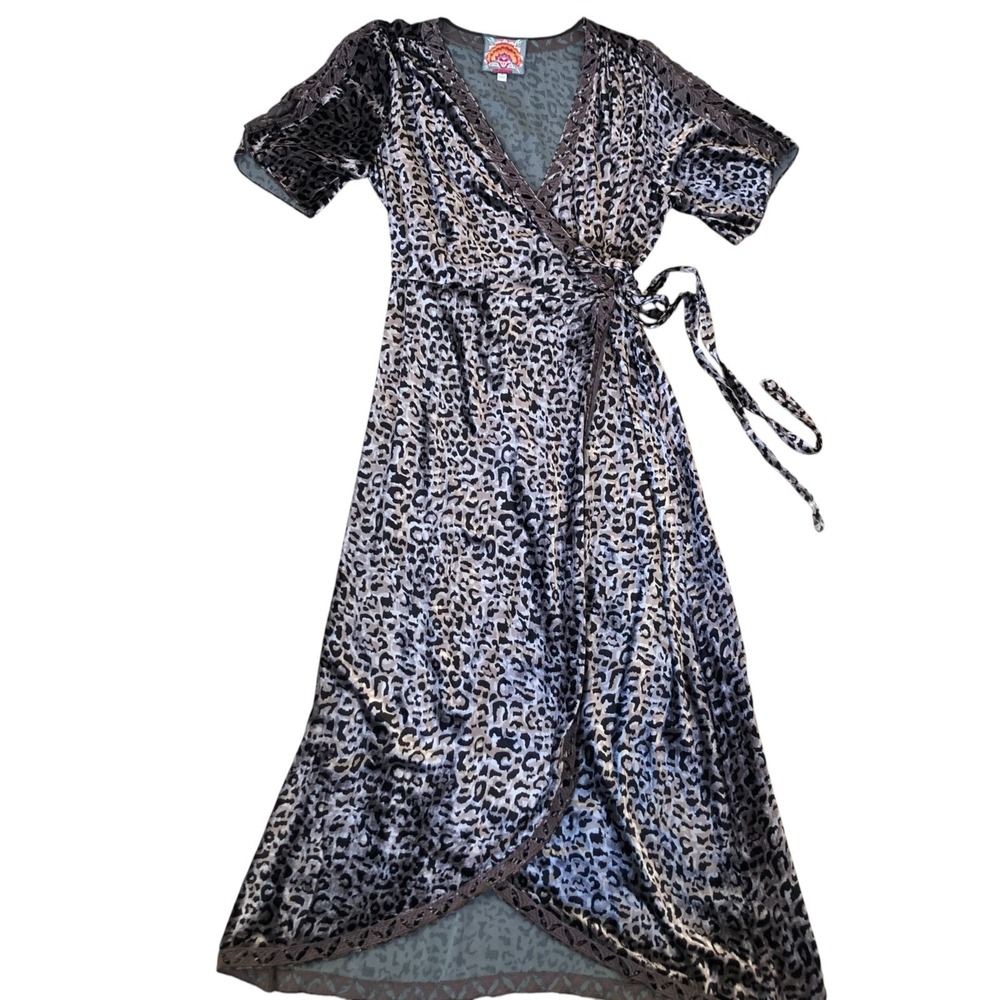 JOHNNY WAS Deep V-Neck Elegant Ombre Leopard Silk Velvet‎ Wrap Midi Dress M $330 - Picture 15 of 16